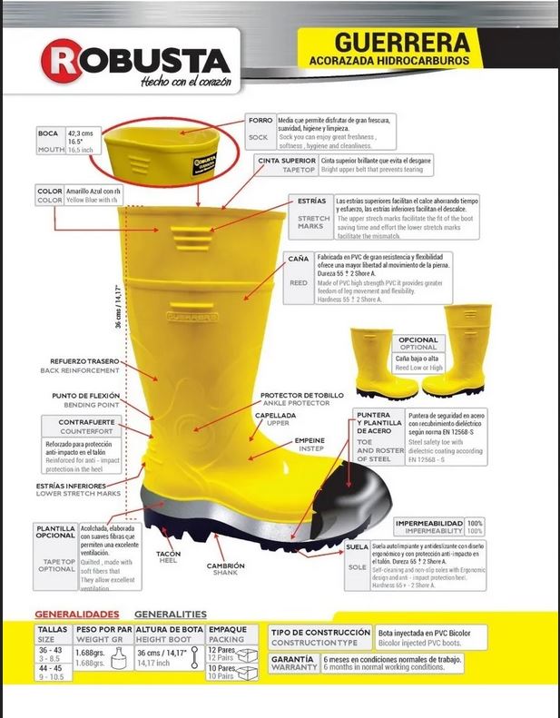 Bota de Seguridad Guerrera Puntera Amarilla - Marca \